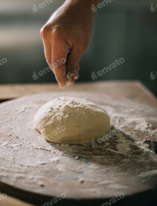 Preview: Man kneading and baking homemade pizza dough in the kitchen.