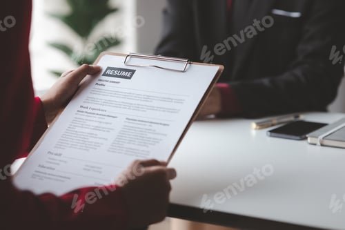 Preview: Person submitting resume to interview for a job with a company, Person attending a job interview wit