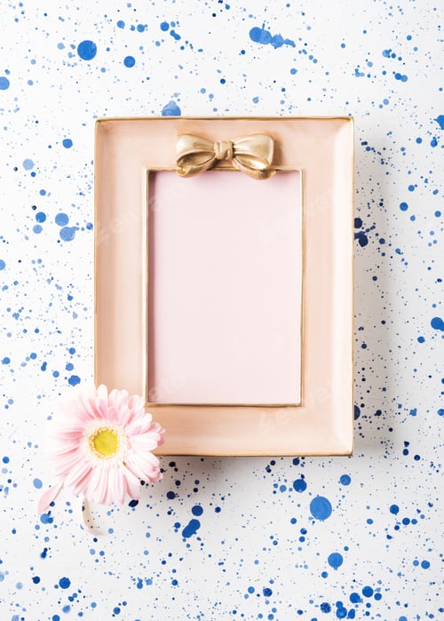 Preview: Golden pink frame with blank copy space. Mock up