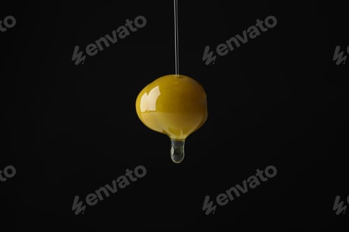Preview: Olive and pouring olive oil on black background, close up