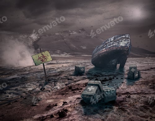 Preview: Ship on dry lake, vision of world in 2050 year