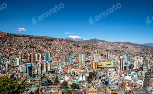 Preview: Aerial view of La Paz with Illimani Mountain on background - La Paz, Bolivia