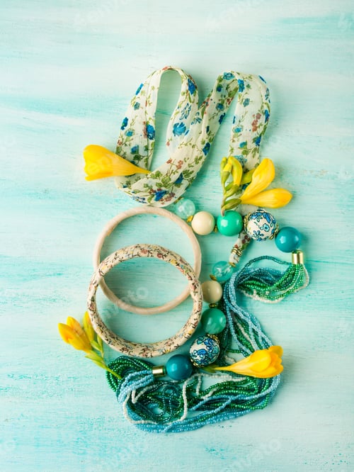 Preview: Girl's accessories on pastel background