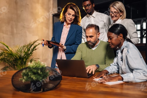 Preview: Interracial business experts using laptop and collaborating on a project.