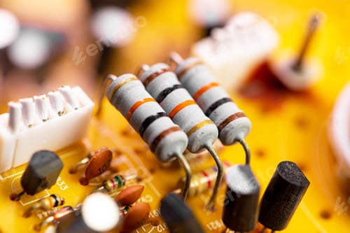 Preview: Close up of components and microchips on old PC circuit board.