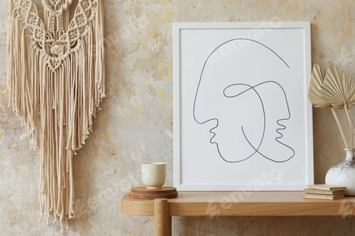 Vista previa: Beige boho interior of living room