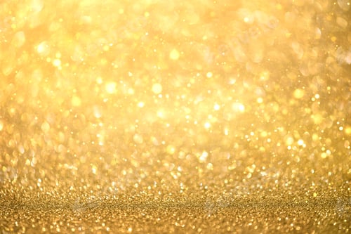 Preview: Blurred defocused bokeh background with Christmas lights and golden glitter sparkles