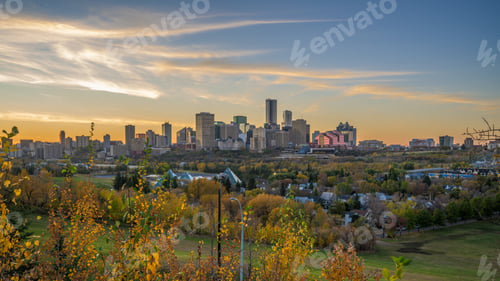 Preview: Mesmerizing view of a beautiful Edmonton Skyline at colorful sunset, Alberta, Canada