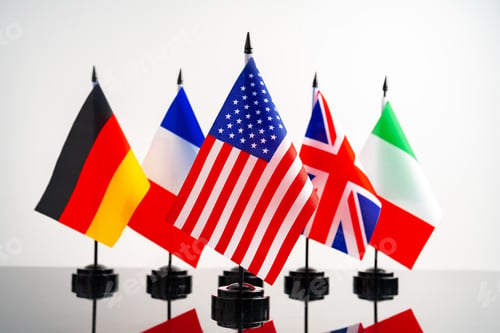 Preview: Lots of small national flags on table