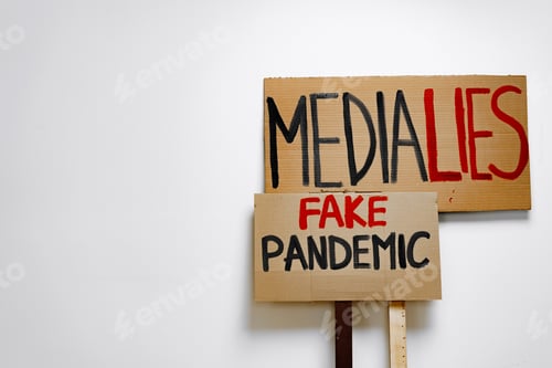 Preview: Protest placard against fake news about outbreak 2019-nCoV and treatment