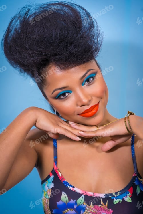 Preview: A closeup portrait of a fashion attractive rocker style woman with bright makeup