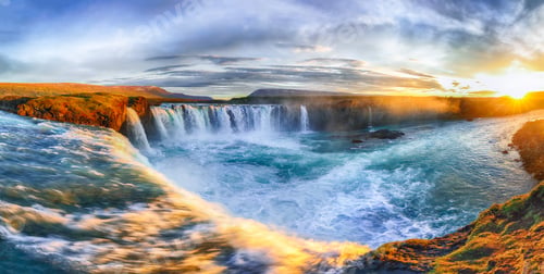 Preview: Fantastic sunrise scene of powerful Godafoss waterfall.