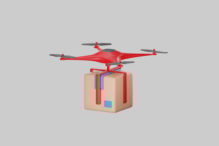 Preview: Quadcopter above striped cube