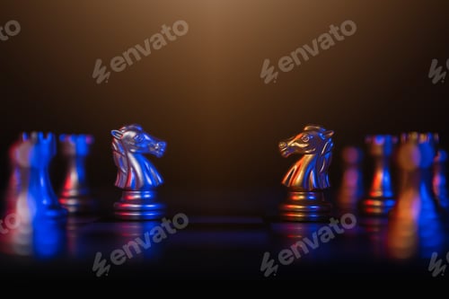 Preview: Leadership with management concept. chess standing and team victory in business with influence.
