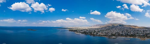 Preview: Athens Greece panorama. Aerial drone view of Voula and Glyfada, sunny summer day