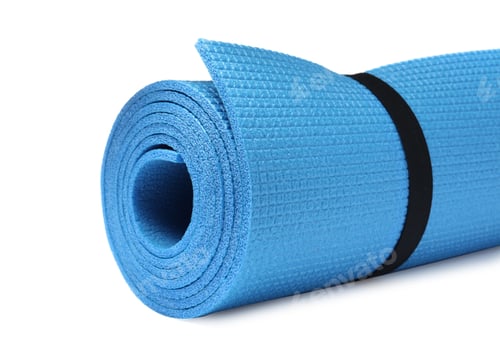 Preview: Rolled Blue Yoga Mat with Black Strap