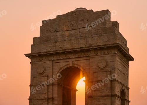 Preview: India Gate landmark at glorious sunset, war memorial in New Delhi near Kartavya path