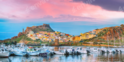 Preview: Unbelivable view of Medieval town of Castelsardo. Cityscape of Castelsardo port.
