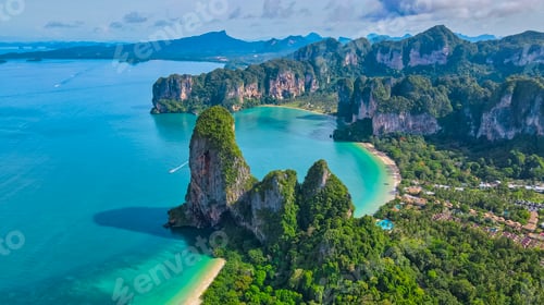 Preview: Railay beach Krabi Thailand, tropical beach of Railay Krabi, Drone aerial view of Panoramic view of