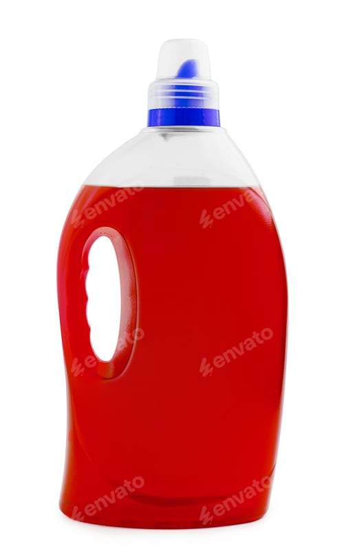 Preview: Red liquid soap or detergent in a plastic bottle