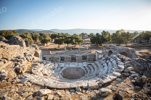 Preview: View of the ruins of Iasos Ancient City in the morning sun. Kiyikislacik, Milas, Mugla, Turkey.