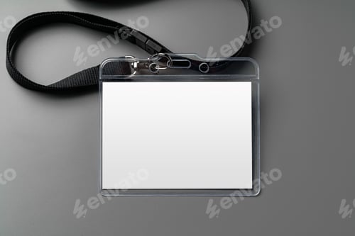 Preview: Blank nametag on gray background copy space