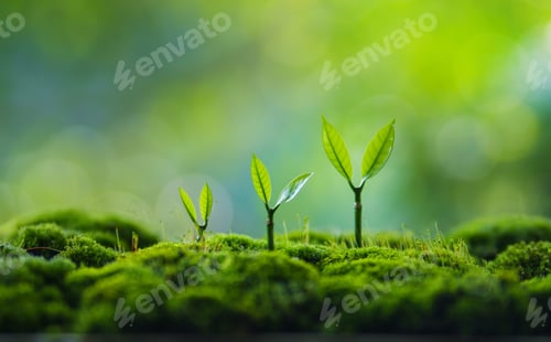 Preview: Trees grow on moss in green nature,Growing in green nature and protecting the growth