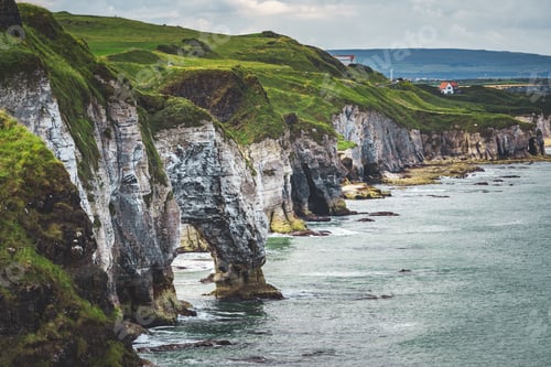 Preview: Close-up green covered rocks. Irish shoreline