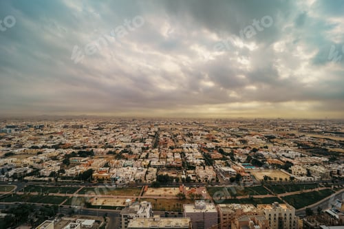Preview: Panorama top view jeddah city urban lifestyle district landscape beautiful cloudy sky sunset