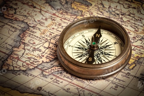 Preview: Old vintage compass on ancient map