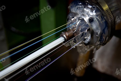 Preview: Fiber optic cable production machine, line in a factory. Production of fiber optic and fiberglass ca