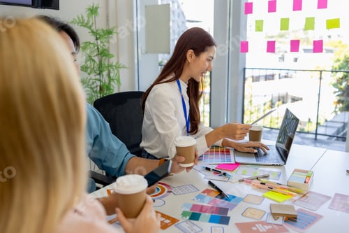 Preview: ux, ui, mobile app web designers are brainstorming to design a visual display