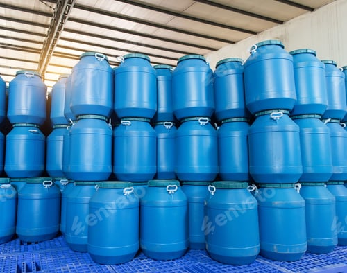 Preview: Blue Plastic Barrels Contain