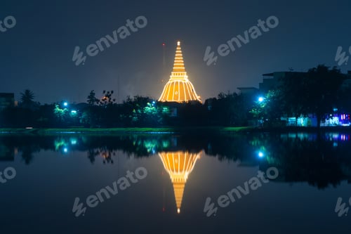 Preview: Aerial view of Phra Pathom Chedi temple. The buddhist pagoda, urban city of Nakhon Pathom, Thailand