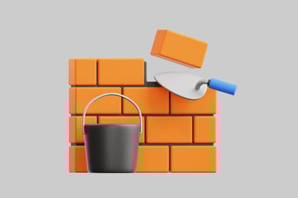 Preview: Construction wall with bucket and trowel