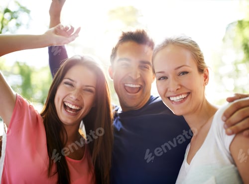 Preview: Friends feeling festive. A group of friends having fun together outdoors.