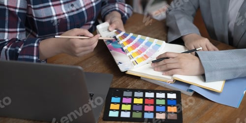 Preview: team Web designer working drawing something on graphic computer in the office or studio.