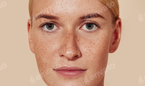 Preview: Portrait of natural beauty woman with smooth skin against pastel backdrop.