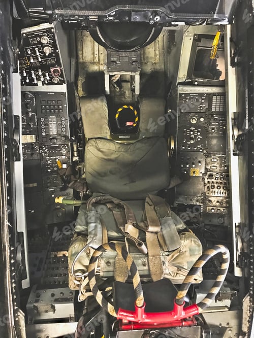 Preview: The Cockpit Looking down into the cockpit of a Navy fighter jet on the USS Midway aircraft carrier