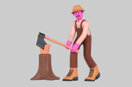 Preview: Cartoon lumberjack chopping wood character