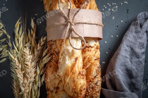 Preview: Hot bread sticks with sesame seeds and grains.