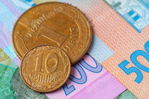Preview: Ukrainian money hryvnia close up on carton background