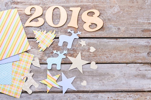 Preview: Wooden text 2018 and New Year paper figures