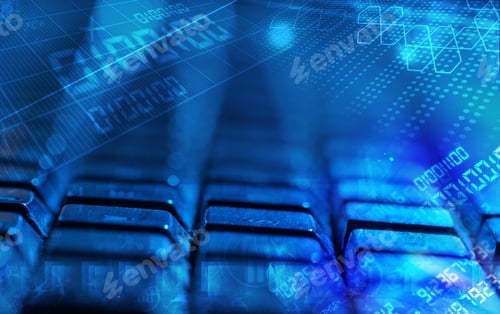 Vista previa: Computer Keyboard With Glowing Codes, Programming Concept