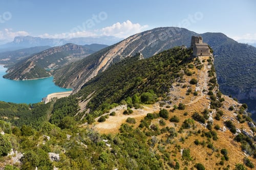 Preview: Mediano Reservoir from Samitier castle in Sobrarbe region, Huesca, Spain
