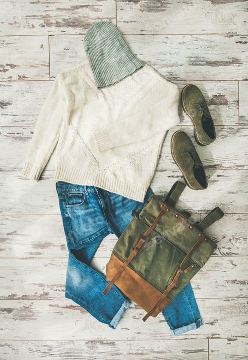 Preview: Flat-lay of Fall lady' s clothes outfit, trendy autumn look