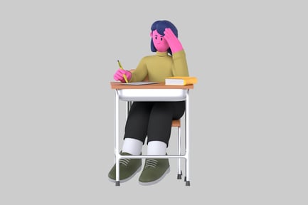 Preview: Student at Desk Cartoon Character
