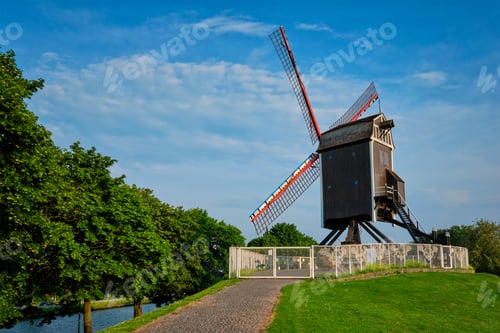 Preview: Sint-Janshuismolen Sint-Janshuis Mill windmill in Bruges on sunset, Belgium