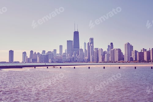 Preview: Retro toned photo of Chicago city downtown skyline, USA