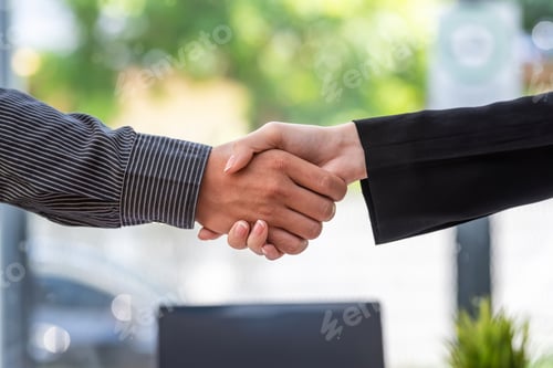 Preview: Close-up of business people hand shaking hand meeting success at the office.